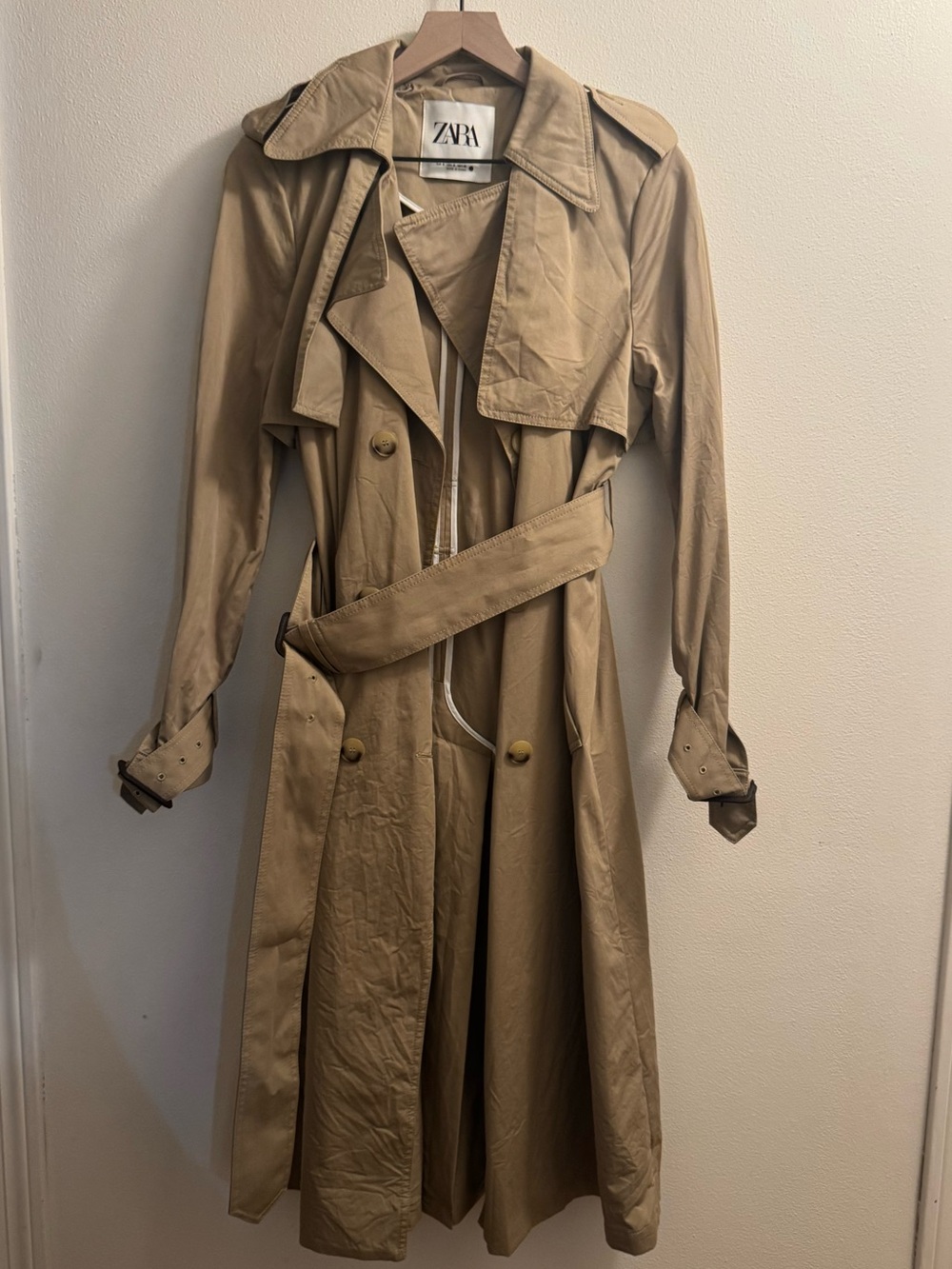 ZARA Beige Double-Breasted Trench Coat with Belt